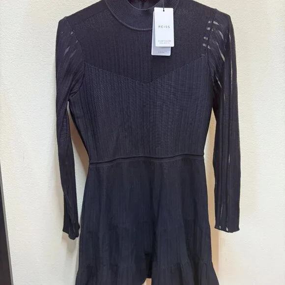 REISS Jodie Knitted Colourblock Midi Dress Black size M - Picture 2 of 2